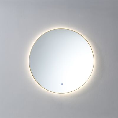 Badkamerspiegel Sanilux Rond LED 3 Kleuren Instelbaar Dimbaar 100×2.5 cm Messing Geborsteld Goud