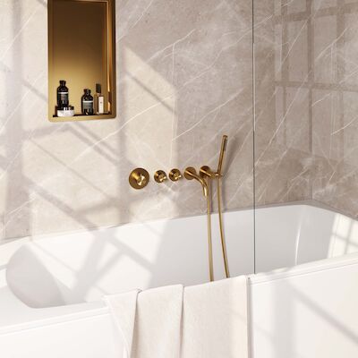 Badkraan Inbouw Set Brauer Gold Edition Thermostatisch met Uitloop en Staaf Handdouche Geborsteld Goud