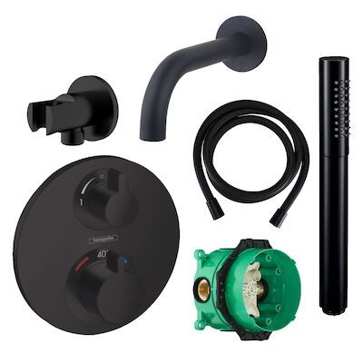Badkraanset Hansgrohe Ecostat Rond met Handdouche Zwart