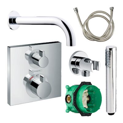 Badkraanset Hansgrohe Ecostat Vierkant met Handdouche Chroom