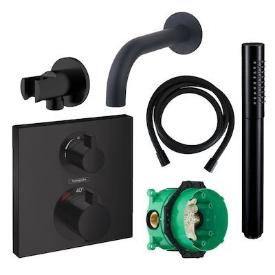 Badkraanset Hansgrohe Ecostat Vierkant met Handdouche Zwart
