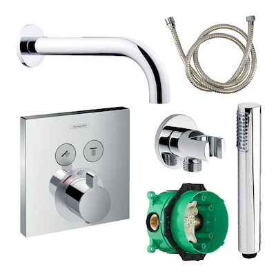Badkraanset Hansgrohe Select Vierkant met Handdouche Chroom