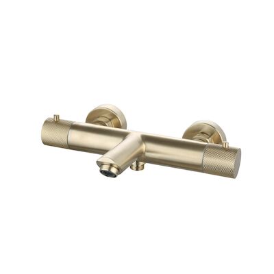 Badmengkraan Opbouw Sanilux Ribb Thermostatisch Rond Met Geribbelde Knop Geborsteld Goud