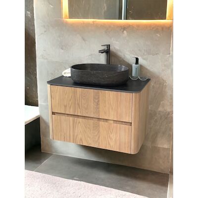 Badmeubel Casajoy Bold Onderkast 80 cm 2 Lades Eiken Met Topblad Donkergrijs