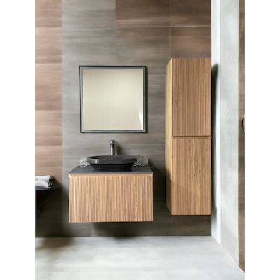 Badmeubel Casajoy Bold Onderkast 80 cm Met Strepen Eiken Met Topblad Donkergrijs