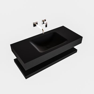Badmeubel Ibiza 100 cm Solid Surface Planchet Spoelbak Links Mat Zwart (1 kraangat)