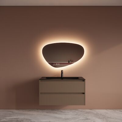 Badmeubelset BWS Riga Met Asia Wastafel Mat Zwart 100 cm Cappuccino