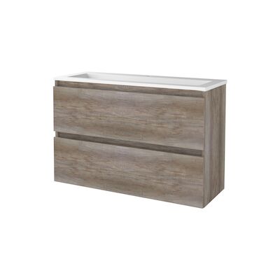 Badmeubelset BWS Salt 100x39cm Greeploos 2 Lades Met Wastafel Acryl 1 Kraangat Scotch Oak