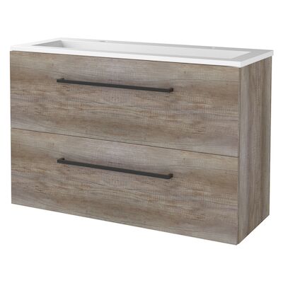Badmeubelset BWS Salt 100x39cm Met Grepen 2 Lades Met Wastafel Acryl 2 Kraangaten Scotch Oak
