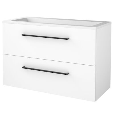 Badmeubelset BWS Salt 100x46cm Met Grepen 2 Lades Met Wastafel 2 Kraangaten Ice White
