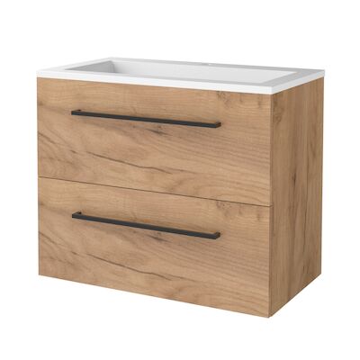 Badmeubelset BWS Salt 100x46cm Met Grepen 2 Lades Met Wastafel 2 Kraangaten Whisky Oak