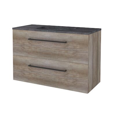 Badmeubelset BWS Salt 100x46cm Met Grepen 2 Lades Met Wastafel Hardsteen 1 Kraangat Scotch Oak