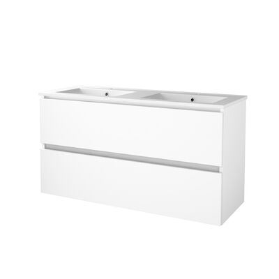 Badmeubelset BWS Salt 120x46cm Greeploos 2 Lades Met Wastafel Porselein 2 Kraangaten Ice White