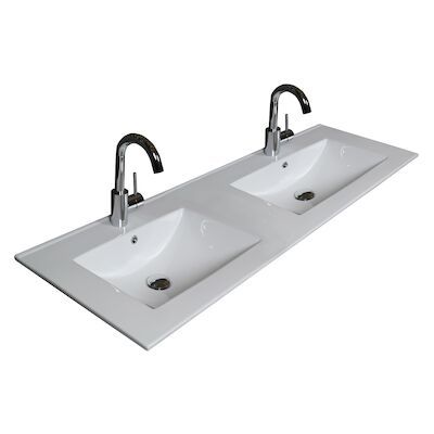 Badmeubelset BWS Salt 120x46cm Greeploos 2 Lades Met Wastafel Porselein 2 Kraangaten Whisky Oak