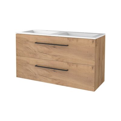 Badmeubelset BWS Salt 120x46cm Met Grepen 2 Lades Met Wastafel 2 Kraangaten Whisky Oak