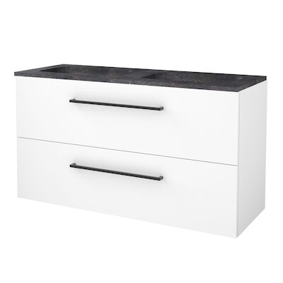 Badmeubelset BWS Salt 120x46cm Met Grepen 2 Lades Met Wastafel Hardsteen 2 Kraangaten Ice White
