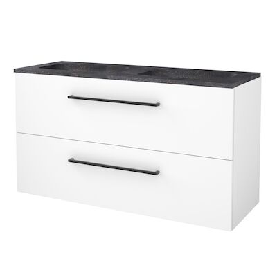 Badmeubelset BWS Salt 120x46cm Met Grepen 2 Lades Met Wastafel Hardsteen Ice White