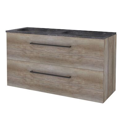 Badmeubelset BWS Salt 120x46cm Met Grepen 2 Lades Met Wastafel Hardsteen Scotch Oak