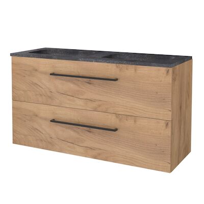 Badmeubelset BWS Salt 120x46cm Met Grepen 2 Lades Met Wastafel Hardsteen Whisky Oak