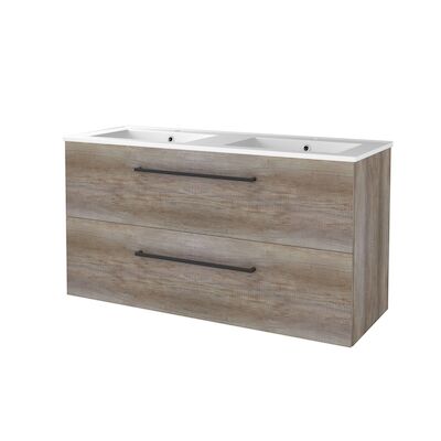 Badmeubelset BWS Salt 120x46cm Met Grepen 2 Lades Met Wastafel Porselein 2 Kraangaten Scotch Oak