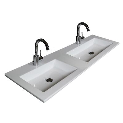 Badmeubelset BWS Salt 120x46cm Met Grepen 4 Lades Met Wastafel 2 Kraangaten Ice White