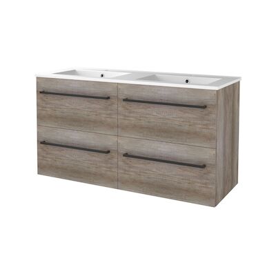 Badmeubelset BWS Salt 120x46cm Met Grepen 4 Lades Met Wastafel 2 Kraangaten Scotch Oak