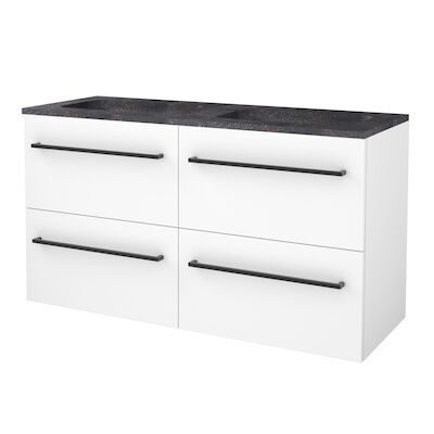 Badmeubelset BWS Salt 120x46cm Met Grepen 4 Lades Met Wastafel Hardsteen 2 Kraangaten Ice White