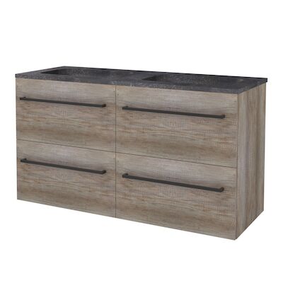 Badmeubelset BWS Salt 120x46cm Met Grepen 4 Lades Met Wastafel Hardsteen 2 Kraangaten Scotch Oak