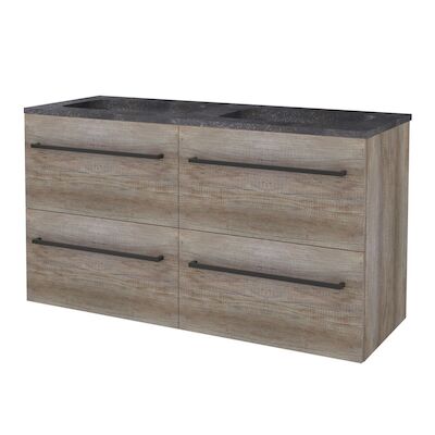 Badmeubelset BWS Salt 120x46cm Met Grepen 4 Lades Met Wastafel Hardsteen Scotch Oak