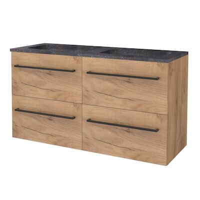 Badmeubelset BWS Salt 120x46cm Met Grepen 4 Lades Met Wastafel Hardsteen Whisky Oak