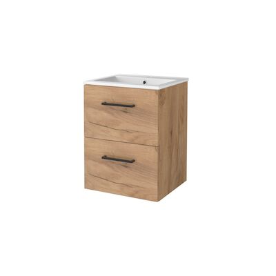 Badmeubelset BWS Salt 50x46cm Met Grepen 2 Lades Met Wastafel 1 Kraangat Whisky Oak