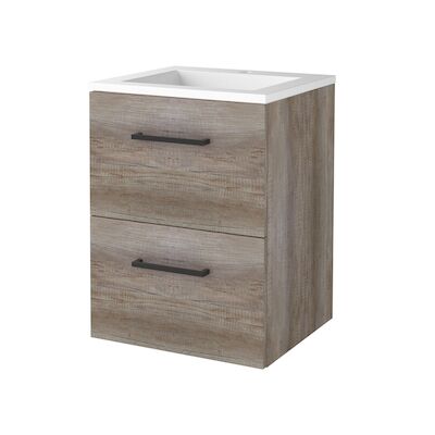 Badmeubelset BWS Salt 50x46cm Met Grepen 2 Lades Met Wastafel Acryl 1 Kraangat Scotch Oak