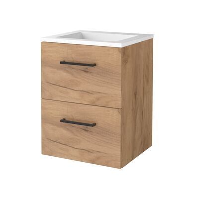 Badmeubelset BWS Salt 50x46cm Met Grepen 2 Lades Met Wastafel Acryl Whisky Oak