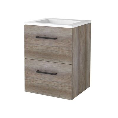 Badmeubelset BWS Salt 50x46cm Met Grepen (Kleurkeuze) 2 Lades Met Wastafel Acryl Scotch Oak