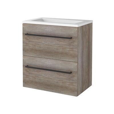 Badmeubelset BWS Salt 60x39cm Met Grepen 2 Lades Met Wastafel Acryl Scotch Oak