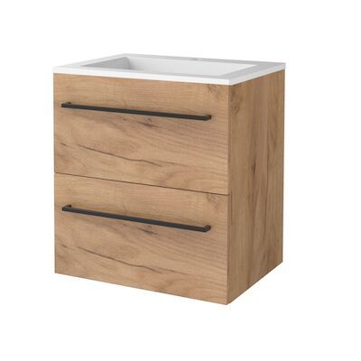 Badmeubelset BWS Salt 60x46cm Met Grepen 2 Lades Met Wastafel Acryl 1 Kraangat Whisky Oak