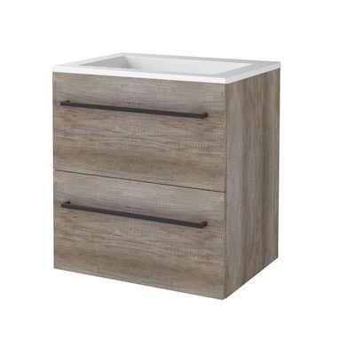 Badmeubelset BWS Salt 60x46cm Met Grepen (Kleurkeuze) 2 Lades Met Wastafel Acryl Scotch Oak