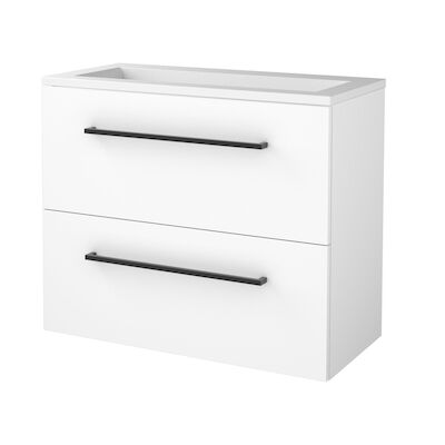 Badmeubelset BWS Salt 80x39cm Met Grepen 2 Lades Met Wastafel Acryl Ice White