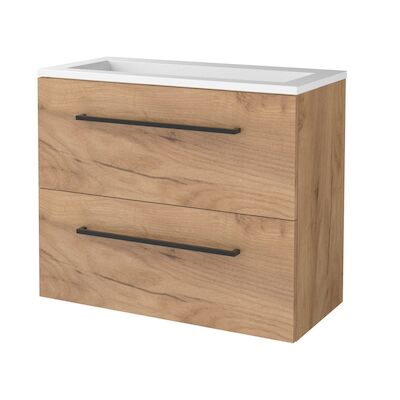 Badmeubelset BWS Salt 80x39cm Met Grepen 2 Lades Met Wastafel Acryl Whisky Oak