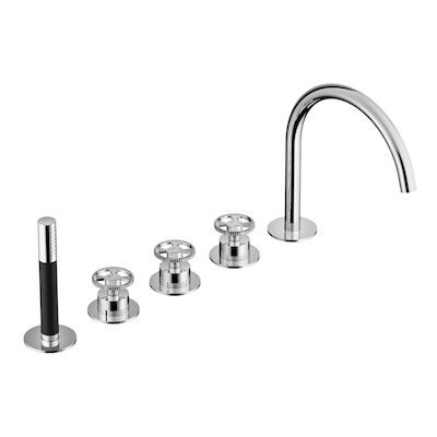 Badrandcombinatie Hotbath Cobber @Work Inbouw 5 Gats Met 2 Stopkranen En Handdouche Met Uitloop Chroom