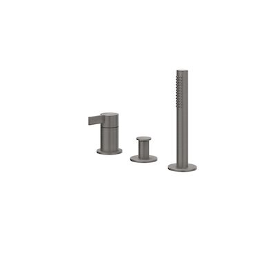 Badrandcombinatie IVY Pact 3-gats Mengkraan Met Uittrekbare Handdouche Zonder Uitloop Geborsteld Metal Black PVD