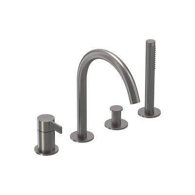 Badrandcombinatie IVY Pact 4-gats Mengkraan Met Uittrekbare Handdouche Draaibare Uitloop Geborsteld Metal Black PVD
