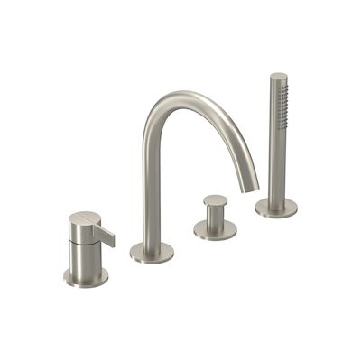 Badrandcombinatie IVY Pact 4-gats Mengkraan Met Uittrekbare Handdouche Draaibare Uitloop Geborsteld Nickel PVD