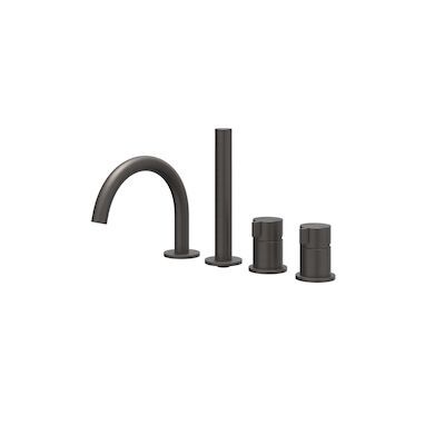 Badrandcombinatie IVY Tribe 4-gats Mengkraan Met Uittrekbare Handdouche Draaibare Uitloop RVS316 Geborsteld Carbon Black PVD