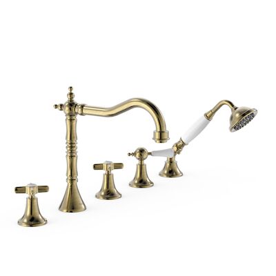 Badrandkraan Tres Clasic Mengkraan Incl. Omstelknop en Handdouche Verouderd Messing
