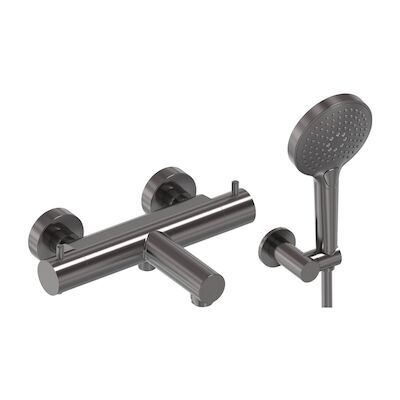Badthermostaat Combiset MAY Incl. Verstelbare Wandsteun, Doucheslang 125 cm & 3-Standen Handdouche Geborsteld Carbon Black PVD