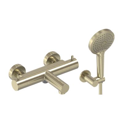 Badthermostaat Combiset MAY Incl. Verstelbare Wandsteun, Doucheslang 125 cm & 3-Standen Handdouche Geborsteld Mat Goud PVD