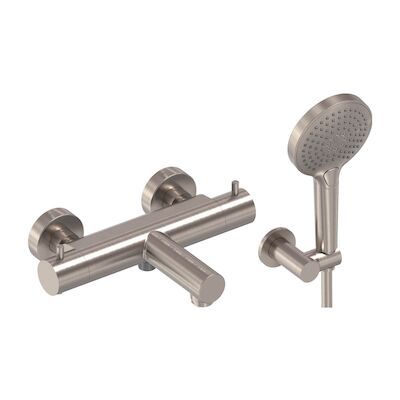 Badthermostaat Combiset MAY Incl. Verstelbare Wandsteun, Doucheslang 125 cm & 3-Standen Handdouche Geborsteld Nickel PVD