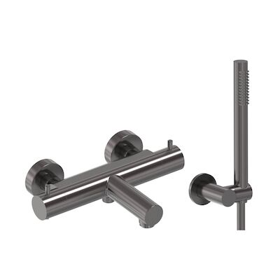 Badthermostaat Combiset MAY Incl. Verstelbare Wandsteun, Doucheslang 125 cm & Staaf Handdouche Geborsteld Carbon Black PVD