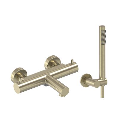 Badthermostaat Combiset MAY Incl. Verstelbare Wandsteun, Doucheslang 125 cm & Staaf Handdouche Geborsteld Mat Goud PVD